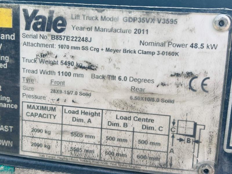 YALE GDP35 DIESEL FORKLIFT *YEAR 2011* C/W PALLET TINES & SIDE SHIFT *VIDEO*