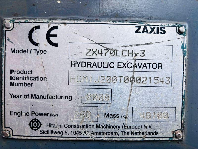 HITACHI ZAXIS ZX470LCH-3 TRACKED EXCAVATOR *YEAR 2008* C/W ISUZU ENGINE *VIDEO*
