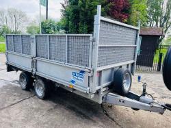 IFOR WILLIAMS LM125G DOUBLE AXLE DROP SIDE TRAILER C/W HIGH SIDED CAGE SIDES 