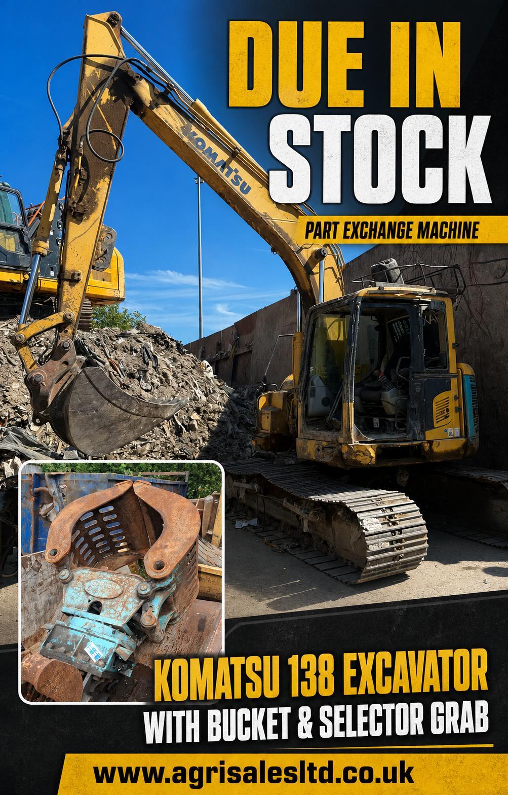 KOMATSU PC138 EXCAVATOR*C/W BUCKET AND SELECTOR GRAB*