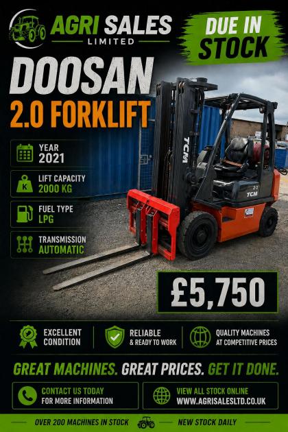 DOOSAN 2.0 FORKLIFT*C/W PALLET TINES*YEAR 2021