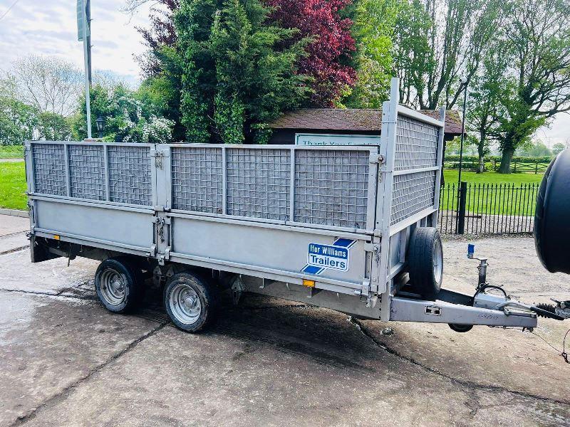 IFOR WILLIAMS LM125G DOUBLE AXLE DROP SIDE TRAILER C/W HIGH SIDED CAGE SIDES 