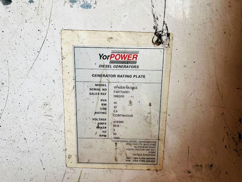 YORPOWER YP40EM MOBILE 40KVA TWIN AXLE GENERATOR C/W PERKINS ENGINE *VIDEO* 