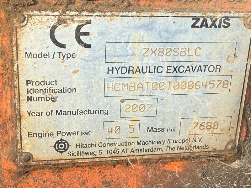 HITACHI ZX80SBLC EXCAVATOR*C/W BUCKET*VIDEO*