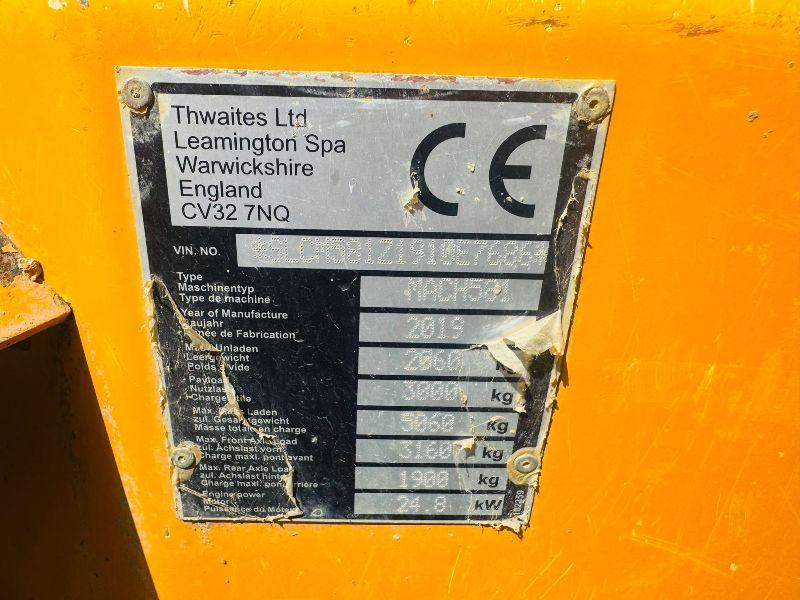 THWAITES 3 TONNE STRAIGHT TIP DUMPER*NON RUNNER*VIDEO*
