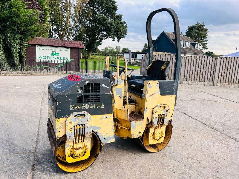 BOMAG BW80 AD-2 DOUBLE DRUM ROLLER C/W ROLE BAR & KUBOTA ENGINE *VIDEO*