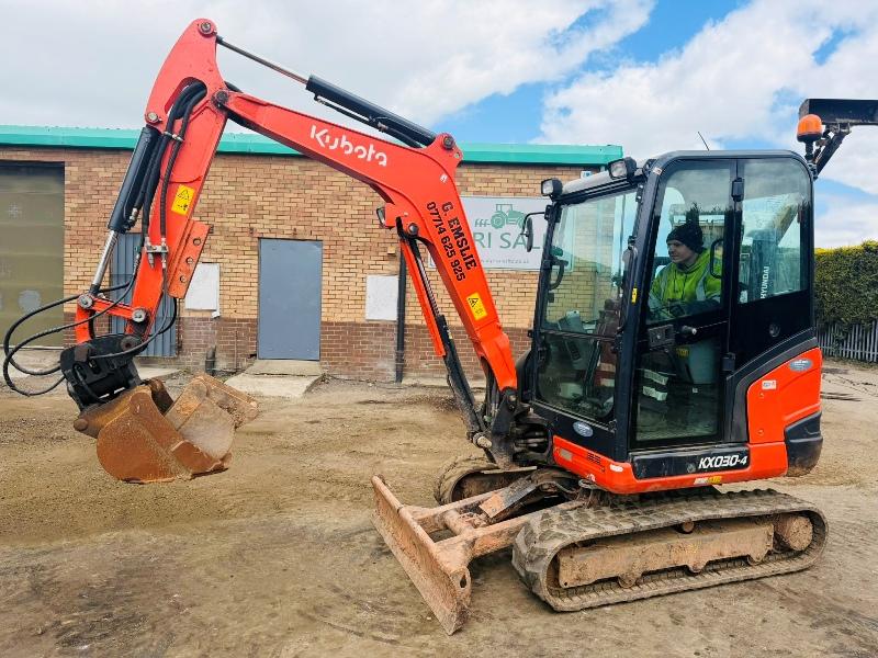 KUBOTA KX030-4 EXCAVATOR*C/W TILT BUCKET*2296 HOURS*YEAR 2019*VIDEO*