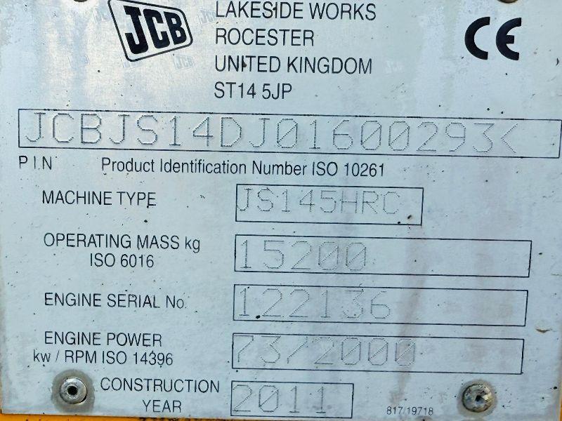 JCB JS145 HRC EXCAVATOR*RUBBER BLOCK PADS*YEAR 2011*VIDEO*