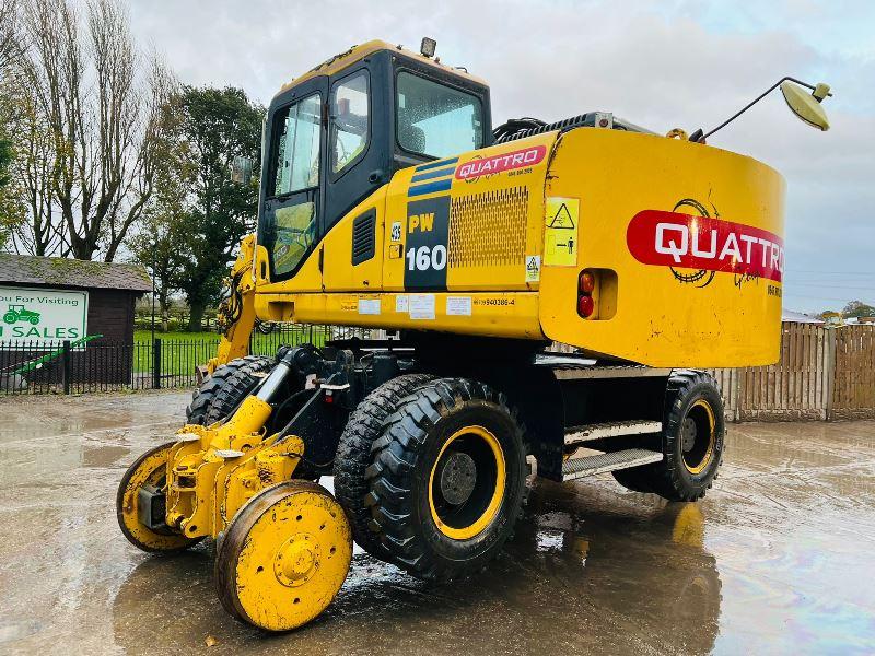 KOMATSU PW160ES-7K 4WD WHEELED EXCAVATOR C/W QUICK HITCH & RAILWAY GEAR *VIDEO*
