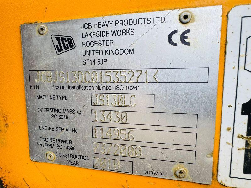 JCB JS130 EXCAVATOR*YEAR 2010 *C/W QH & BUCKET* READING 8459 HOURS*VIDEO*