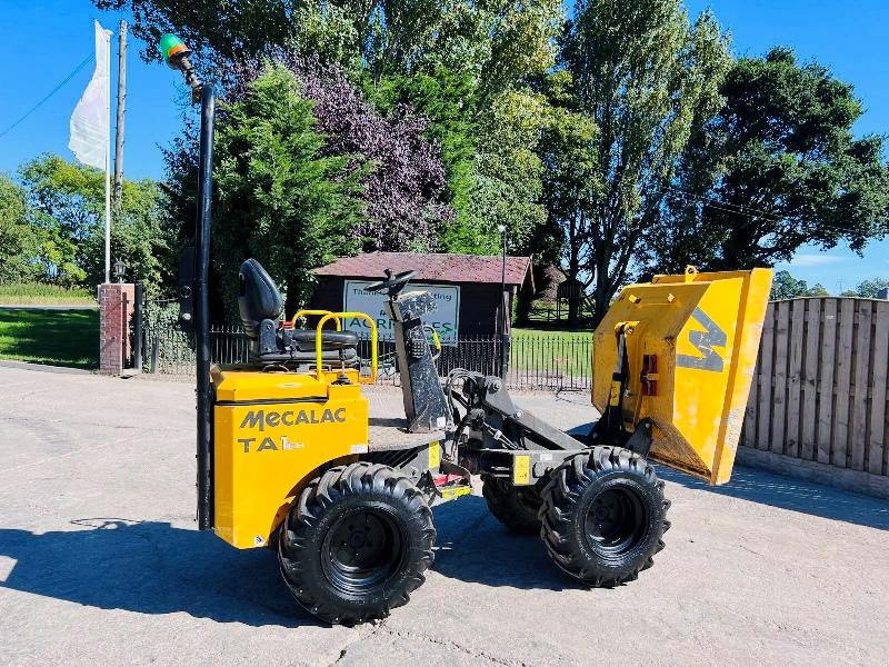 MECALAC TA1HT 1 TON HIGH TIP DUMPER *YEAR 2018, 1362 HOURS* C/W ROLE BAR *VIDEO*