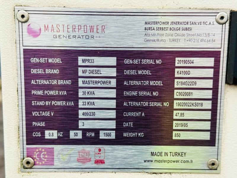 MASTER POWER MPR33 30KVA GENERATOR*YEAR 2019*VIDEO*