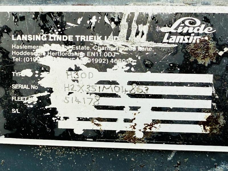 LINDE H30D-03 FORKLIFT*C/W PERKINS ENGINE*VIDEO*