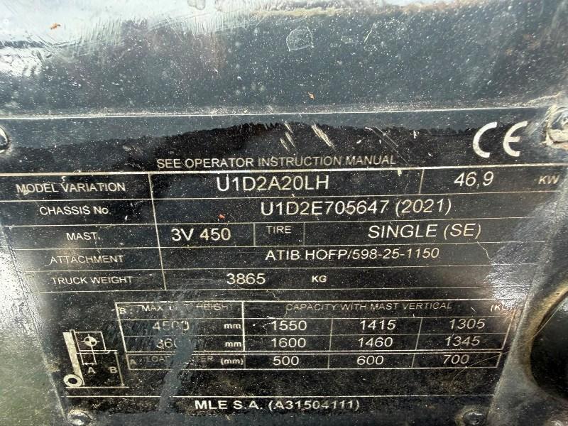 TCM U1D2A20LH FORKLIFT*C/W FORK POSITIONER*YEAR 2021*VIDEO*