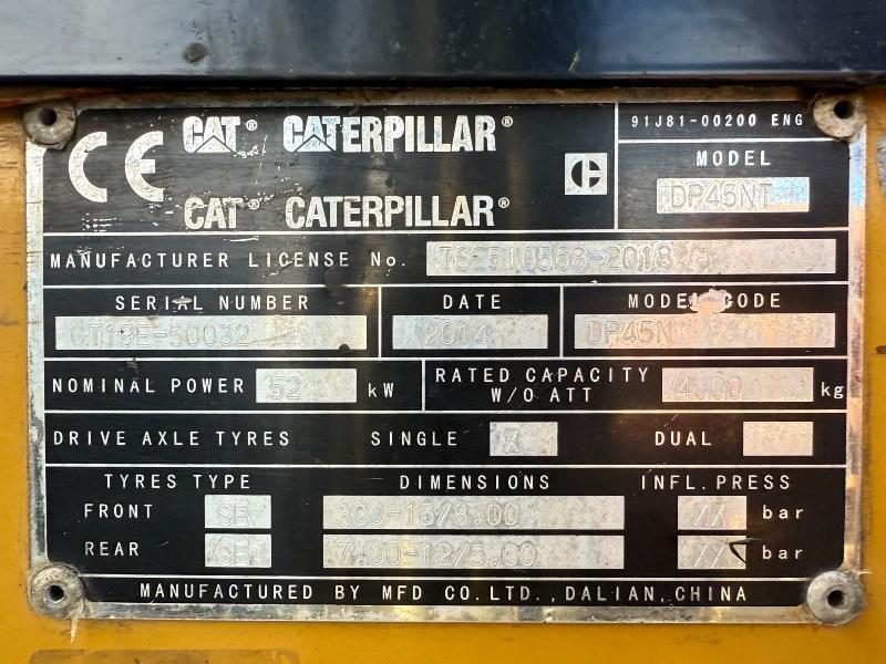 CATERPILLAR DP45NT FORKLIFT*C/W FORK POSITIONER*YEAR 2014*VIDEO*