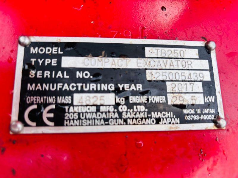 TAKEUCHI TB250 RUBBER TRACKED EXCAVATOR*C/W BUCKET*VIDEO*