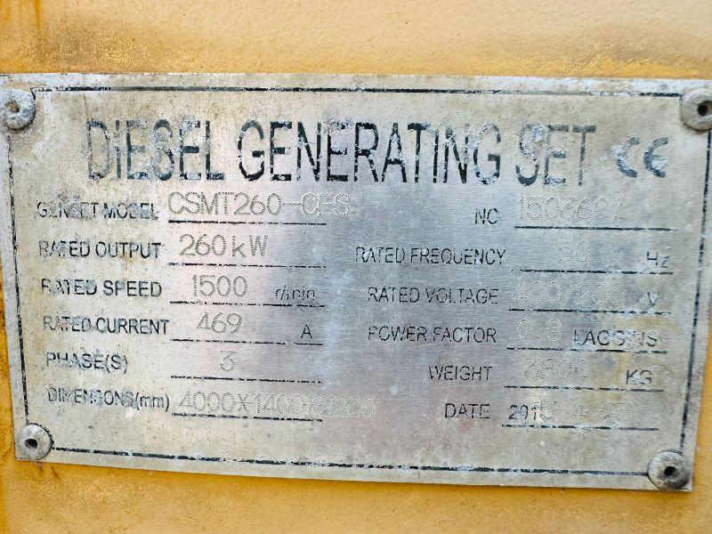 CUMMINS CSMT 260-CES DIESEL GENERATOR*YEAR 2015*325 KVA*VIDEO*