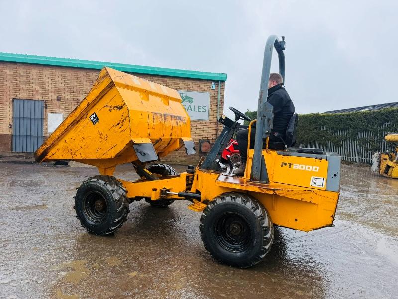 BENFORD PT3000 STRAIGHT TIP DUMPER*C/W KUBOTA ENGINE*VIDEO*