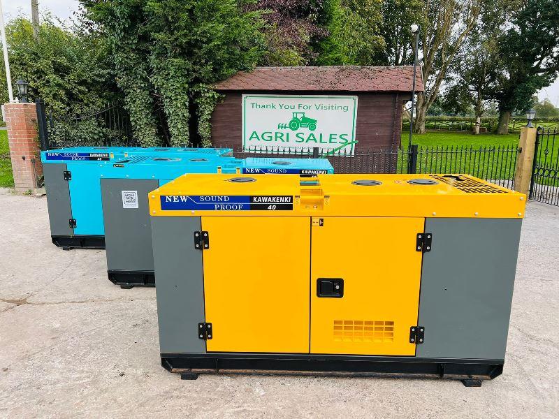 BRAND NEW KAWAKENI KK40 40KVA SILENT RUN GENERATOR *YEAR 2023, CHOICE OF 3* 