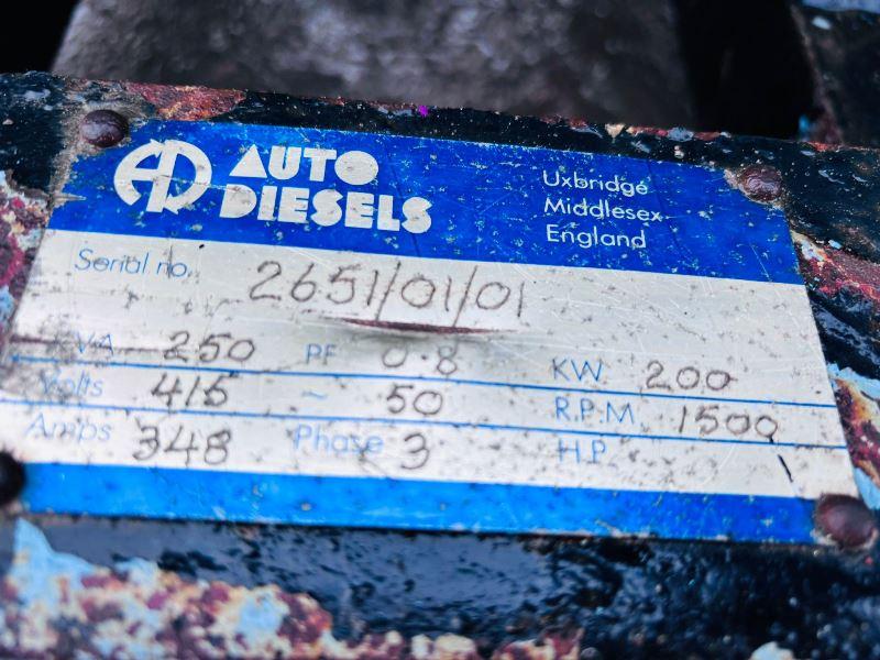 AUTO DIESEL 3604A 250KVA GENERATOR C/W CUMMINS ENGINE *VIDEO*