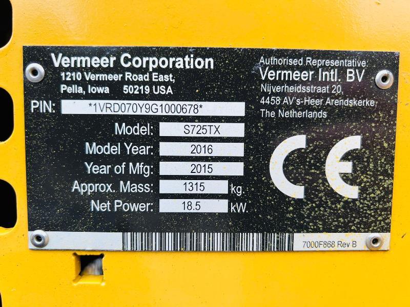 VERMEER S725TX TRACKED LOADER *YEAR 2016, 1292 HOURS* C/W BUCKET, TINES & GRAB*VIDEO* 