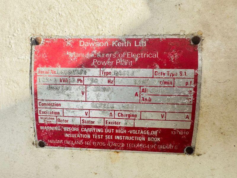 DAWSON KEITH B464J 125 KVA GENERATORS*C/W CUMMINS ENGINE*BIG CAM*VIDEO*