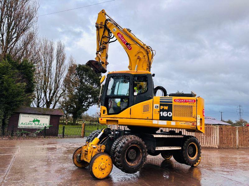 KOMATSU PW160ES-7K 4WD WHEELED EXCAVATOR C/W QUICK HITCH & RAILWAY GEAR *VIDEO*