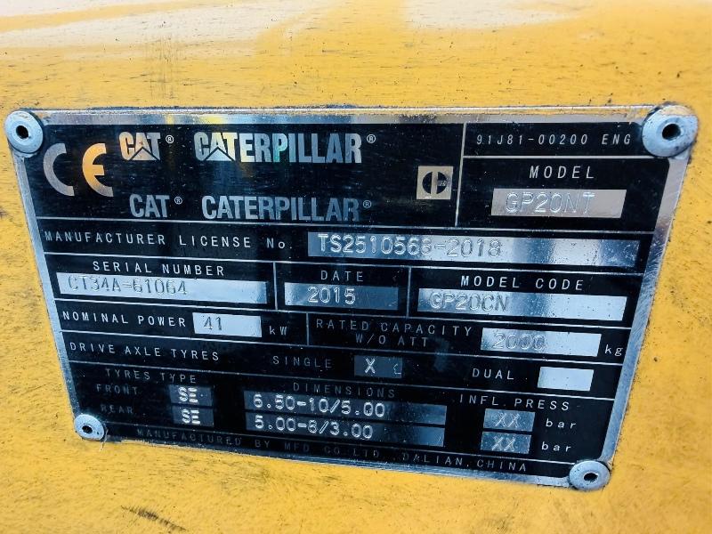 CATERPILLAR GP20NT FORKLIFT*YEAR 2015*C/W PALLET TINES*VIDEO*
