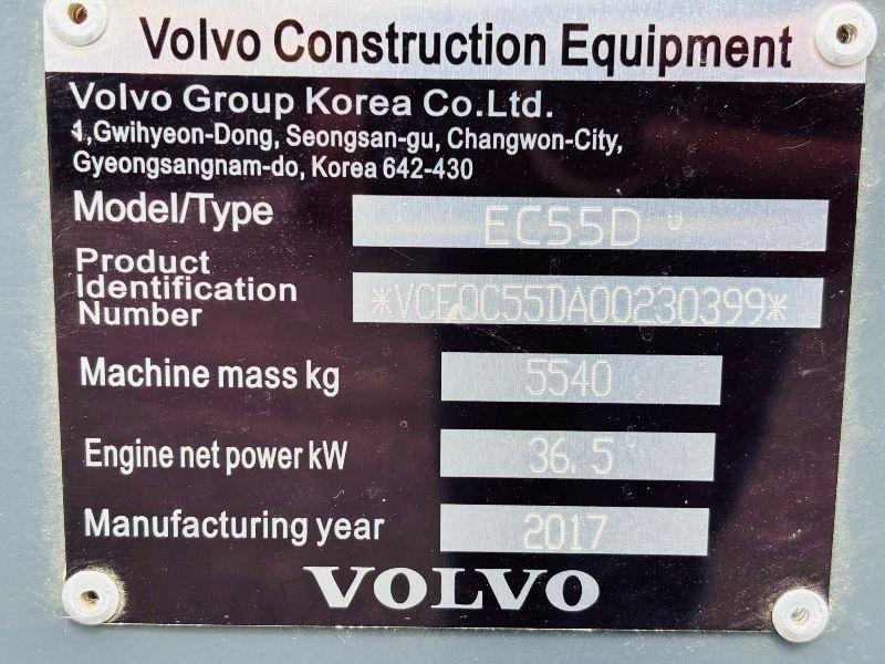 VOLVO EC55D RUBBER BLOCK TRACKS EXCAVATOR *YEAR 2017*C/W BUCKET*VIDEO*