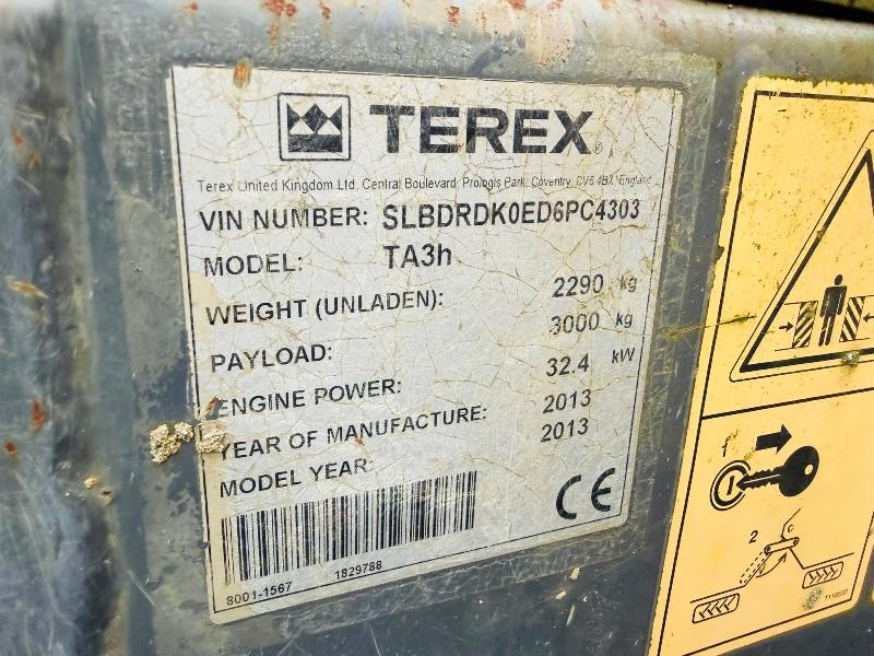 TEREX TA3H DUMPER*YEAR 2013*C/W KUBOTA ENGINE*VIDEO*