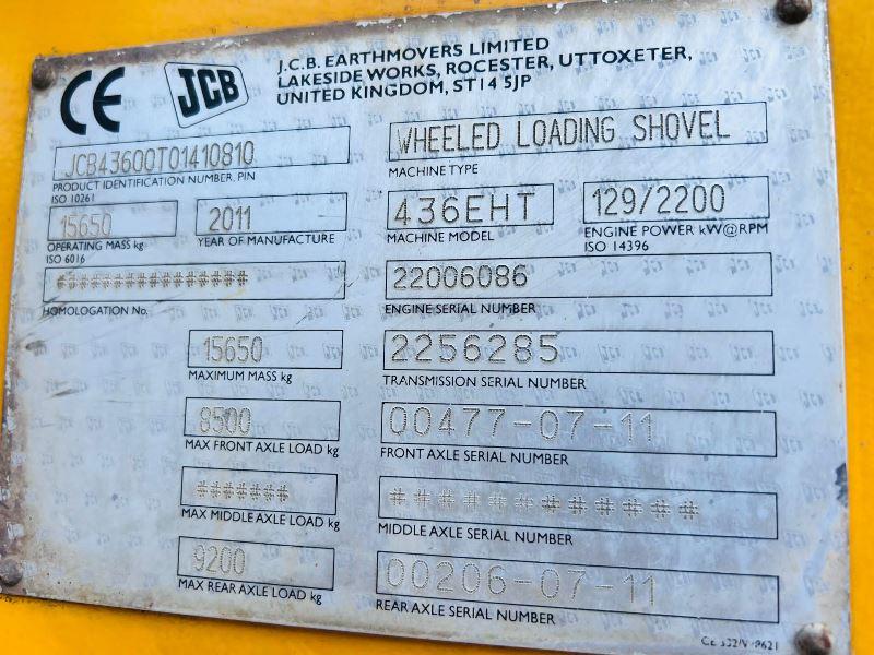 JCB 436 WASTE MASTER LOADING SHOVEL *YEAR 2011* C/W TOE TIP BUCKET *VIDEO*