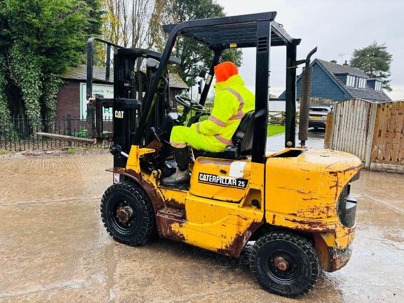 CATERPILLAR 25 DIESEL CONTAINER SPEC FORKLIFT C/W SIDE SHIFT *VIDEO*
