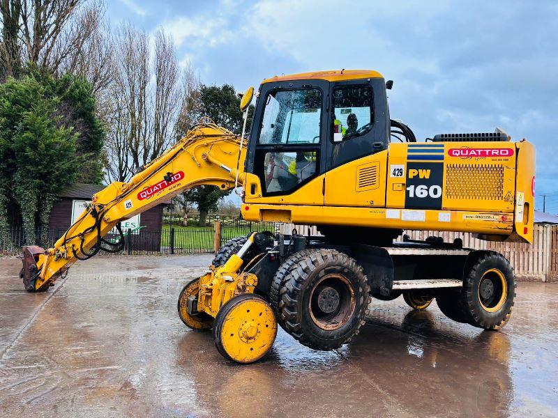 KOMATSU PW160ES-7K 4WD WHEELED EXCAVATOR C/W QUICK HITCH & RAILWAY GEAR *VIDEO*