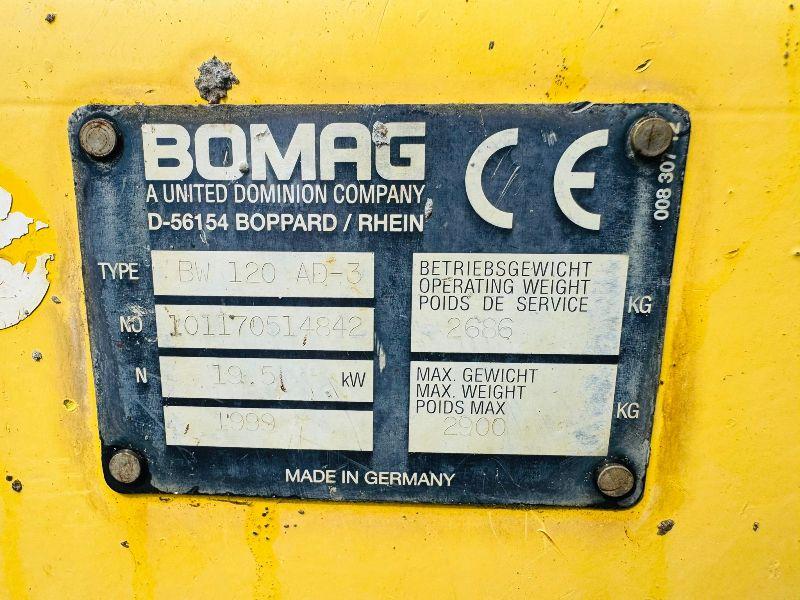 BOMAG BW120AD-3 DOUBLE DRUM VIBRATING ROLLER*C/W ROLL BAR*VIDEO*