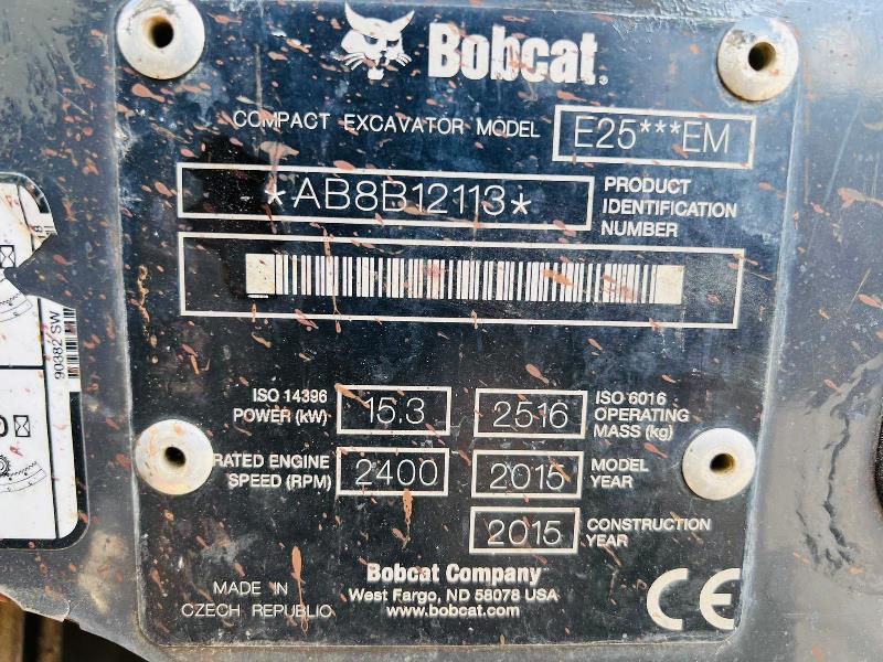 BOBCAT E25 EXCAVATOR *YEAR 2015, ONLY 1588 HOURS* C/W QUICK HITCH *VIDEO*