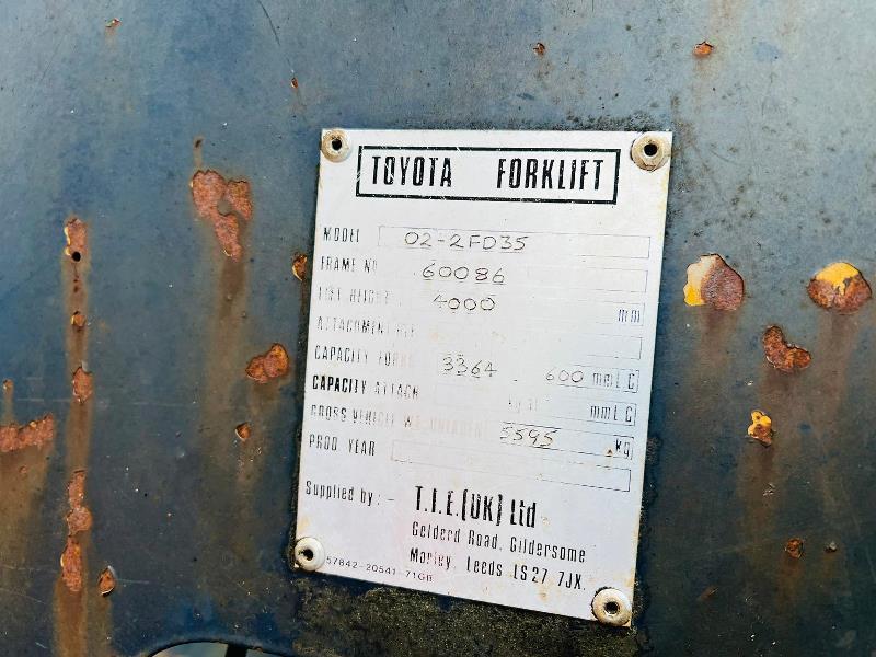 TOYOTA 02-2FD35 DIESEL FORK LIFT C/W 3 STAGE MAST *VIDEO*