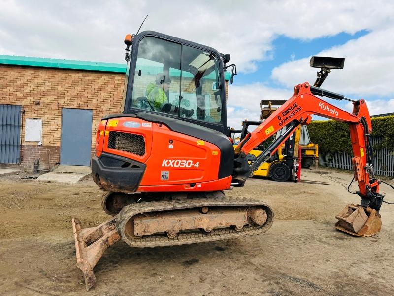 KUBOTA KX030-4 EXCAVATOR*C/W TILT BUCKET*2296 HOURS*YEAR 2019*VIDEO*