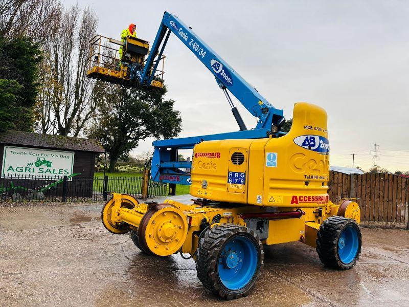 GENIE Z-60/34 4WD RAIL ROAD BOOM LIFT *20.3 METERS, YEAR 2013, 3912 HOURS* VIDEO*
