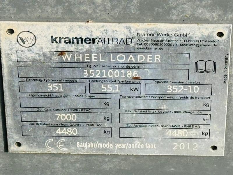 KRAMER 352-10 WHEEL LOADER*YEAR 2012*C/W PALLET TINES*VIDEO*