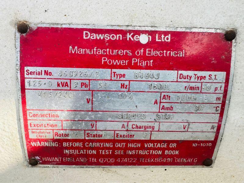 DAWSON KEITH B464J 125 KVA GENERATORS*C/W CUMMINS ENGINE*BIG CAM*VIDEO*