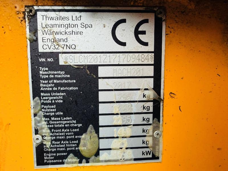 THWAITES 1 TONNE HIGH TIP DUMPER*YEAR 2017*1381 HOURS*VIDEO*