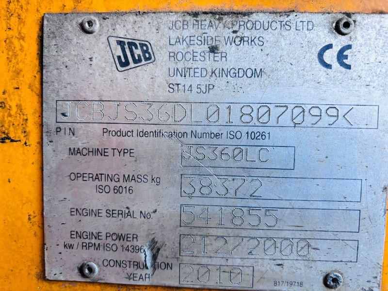 JCB JS360LC TRACKED EXCAVATOR *YEAR 2010* C/W REVERSE CAMERA *VIDEO*