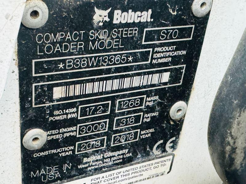 BOBCAT S70 SKIDSTEER *YEAR 2018* C/W BUCKET *VIDEO*