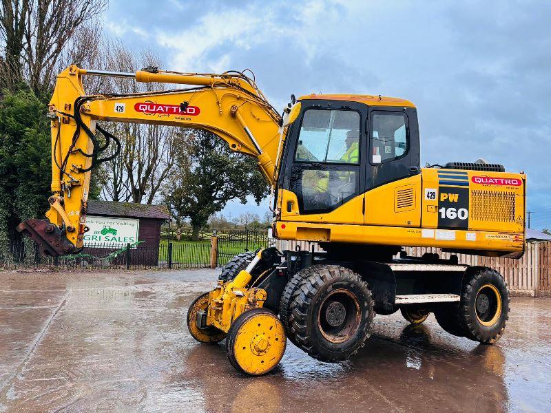 KOMATSU PW160ES-7K 4WD WHEELED EXCAVATOR C/W QUICK HITCH & RAILWAY GEAR *VIDEO*