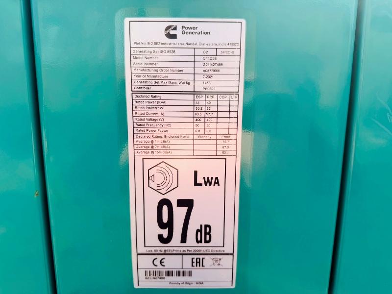 CUMMINS POWER GENERATION 44 KVA GENERATOR*YEAR 2021*VIDEO*
