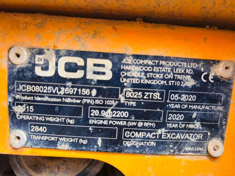 JCB 8025 ZTS TRACKED EXCAVATOR *YEAR 2020*C/W 4 BUCKETS*VIDEO*