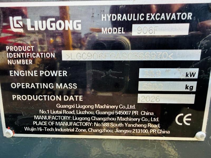 *NEW*UNUSED*LIUGONG 906F EXCAVATOR*C/W 3 BUCKETS*2026*VIDEO*