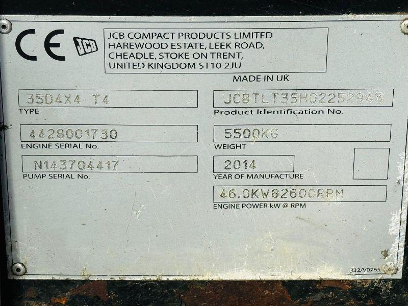 JCB TLT35D 4WD TELETRUK*C/W PALLET TINES*NON RUNNER*YEAR 2014*VIDEO*