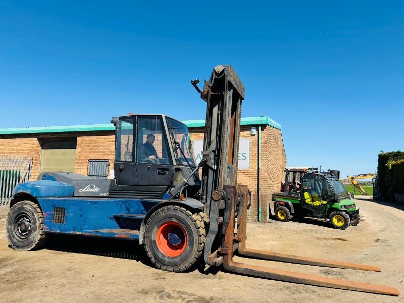 LINDE H160/02 FORKLIFT*C/W SIDE SHIFT*16 TONNE LIFT*VIDEO*