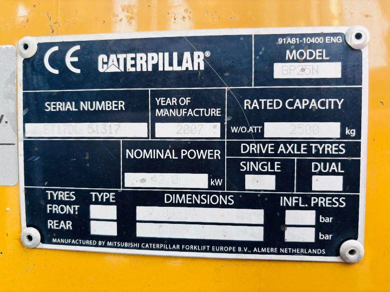 CATERPILLAR GR25N CONTAINER SPEC FORKLIFT C/W 3 STAGE MAST *VIDEO*